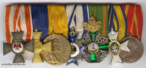 Preußen, 7er Ordensschnalle Major Uhlenhaut um 1914, dazu Feldschnalle