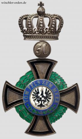 Preußen, Königlicher Hausorden von Hohenzollern, Kreuz der Inhaber mit Jubiläumszahl 50, an 4er Ordensschnalle