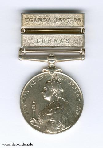 Großbritannien, Ost- und Zentralafrikamedaille (1899) mit zwei Gefechtsspangen UGANDA 1897-98 und LUBWA'S