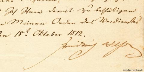 Preußen, Orden pour le mérite, Verleihungsurkunde (1812)