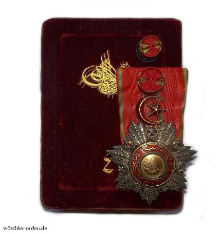 Osmanisches Reich, Mecidiye-Orden, Dekoration IV. Klasse, an 1er Ordensschnalle, im Verleihungsetui