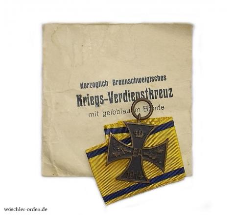 Braunschweig, Kriegsverdienstkreuz II. Klasse am Band für Nichtkämpfer, mit Verleihungstüte