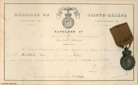 Frankreich, St.-Helena-Medaille, mit Verleihungsurkunde für Preußen