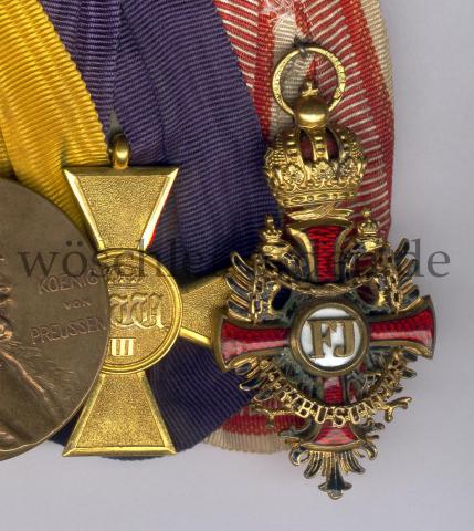 Österreich, Franz-Joseph-Orden, Ritterkreuz mit Kriegsdekoration, an preußischer 6er Ordensschnalle
